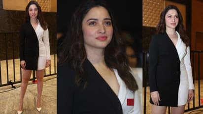 బ్లాక్ అండ్ వైట్ డ్రెస్ లో తమన్నా బ్లాస్టింగ్  అందాలు, మిల్క్ బ్యూటీ  సొగసులకు నెటిజన్లు ఫిదా..  