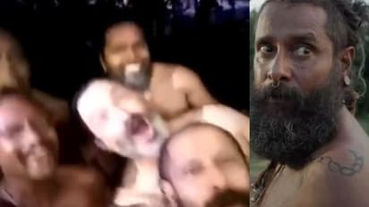 വെള്ളത്തില്‍ ചാടി രസിച്ച് വിക്രമും സംഘവും, വീഡിയോ