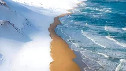 பனி + மணல் + கடல் = செம போட்டோ.! சோசியல் மீடியாவில் வைரலாகும் சூப்பர் கடற்கரை - எங்கு இருக்கு தெரியுமா ?