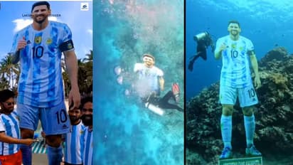 പവിഴപ്പുറ്റുകളെക്കാള്‍ തിളക്കത്തില്‍ മിശിഹ,പുഴയില്‍ മാത്രമല്ല കടലാഴങ്ങളിലും മെസിയുടെ കൂറ്റന്‍ കട്ടൗട്ട്-വീഡിയോ