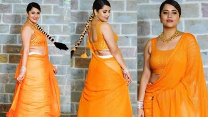 బాబోయ్..16 ఏళ్ల పడుచు పిల్లలా నడుము మడతలతో అనసూయ అరాచకం.. ఆరెంజ్ శారీలో అందాల తుఫాన్ 