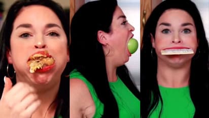 ഒരു ബര്‍ഗര്‍ മുഴുവന്‍ കേറും; ലോകത്തിലെ ഏറ്റവും ‘വലിയ വായ’യുമായി യുവതി; വീഡിയോ വൈറല്‍