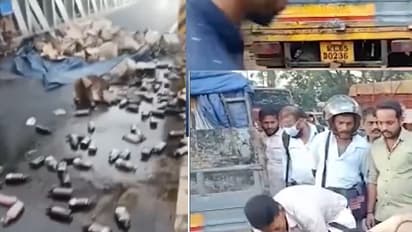 ಲಾರಿಯಿಂದ ಬಿದ್ದ ಮದಿರೆಗಾಗಿ ಮುಗಿಬಿದ್ದ ಜನ... ವಿಡಿಯೋ ವೈರಲ್