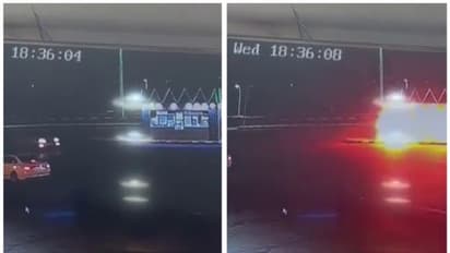 നിയന്ത്രണംവിട്ട കാര്‍ വ്യാപാര സ്ഥാപനത്തിലേക്ക് പാഞ്ഞുകയറി തീപിടിച്ചു - വീഡിയോ