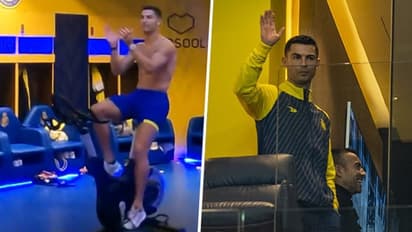 Ronaldo cheering Al-Nassr star Talisca's goal against Al-Ta'ee while cycling sets Twitter joke factory rolling