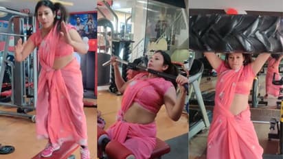 സാരിയില് വര്ക്കൗട്ട് ചെയ്യുന്ന യുവതി; വൈറലായി വീഡിയോ