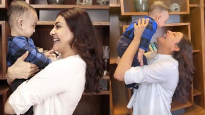 కాజల్‌ కొడుకు నీల్‌ కిచ్లు ఎంత క్యూట్‌గా ఉన్నాడో..  ఇన్నాళ్లకి ఇంకాస్తూ చూపిస్తూ ఆడిస్తున్న అందాల చందమామ.. 