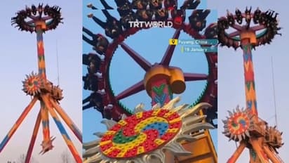 ಮಧ್ಯದಲ್ಲೇ ಸ್ಥಗಿತಗೊಂಡ ಯಂತ್ರ:  ತಲೆಕೆಳಗಾಗಿ ನೇತಾಡಿದ ಪ್ರವಾಸಿಗರು : ವಿಡಿಯೋ