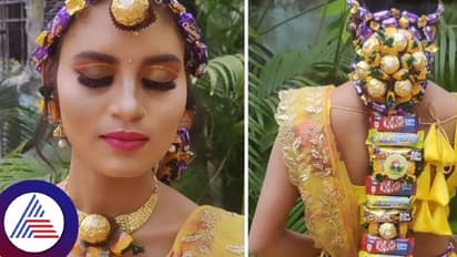 சாக்லேட்டில் நெத்திச்சுட்டி, நெக்லஸ்.. சாக்லேட் நகைகளுடன் வினோத ஹேர்ஸ்டைல் செய்த மணமகளின் வைரல் வீடியோ!