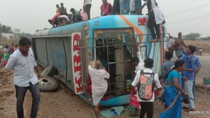 அரியலூரில் புயல் வேகத்தில் சென்ற தனியார் பேருந்து கவிழ்ந்து ஒருவர் பலி, பலர் படுகாயம்