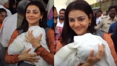 மகனை தூக்கி கொண்டு திருப்பதி ஏழுமலையாளை தரிசித்த காஜல் அகர்வால்..!