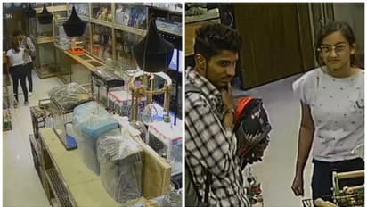 കടയിലെത്തി, നായ്ക്കുട്ടിയെ ഹൈൽമറ്റിനുള്ളിലാക്കി കടത്തി; മോഷണം സിസിടിവിയിൽ പതിഞ്ഞു, മോഷ്ടാക്കളെ തിരഞ്ഞ് പൊലീസ്