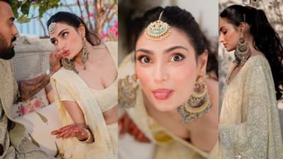 മെഹന്ദിയ്ക്ക് അണിഞ്ഞത് മുത്തശ്ശിയുടെ കമ്മല്; 39,000 സ്വരോസ്കി ക്രിസ്റ്റലുകളുള്ള ലെഹങ്കയില് അഥിയ