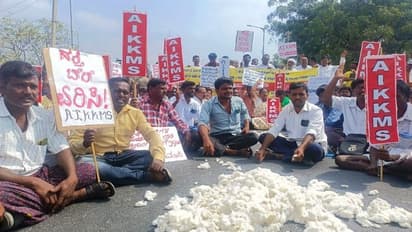 ರಾಯಚೂರು: ಬೆಲೆ ಕುಸಿತ, ಹೆದ್ದಾರಿಯಲ್ಲಿ ಹತ್ತಿ ಸುರಿದು ಪ್ರತಿಭಟನೆ