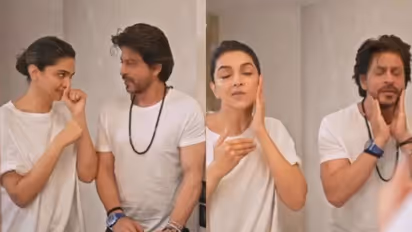 Deepika Padukone shows Shah Rukh Khan how to get perfect glowing skin; encourages him to use sunscreen
