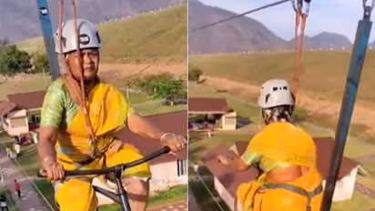 Viral Video: அந்தரத்தில் கம்பி மீது சைக்கிள் ஓட்டி கலக்கும் பாட்டி! லைக்ஸ் அள்ளும் வைரல் வீடியோ!