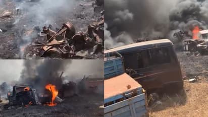 ലോറി, കാർ, പിക്കപ്പ് വാൻ തുടങ്ങിയവയെല്ലാം കത്തിയമർന്നു, എല്ലാം കുറ്റിപ്പുറം പൊലീസ് പിടികൂടിയ തൊണ്ടി വാഹനങ്ങൾ