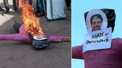 കെഎസ്ആർടിസി എംഡിയുടെ കോലം കത്തിച്ച് പ്രതിഷേധം; ശമ്പളം ഗഡുക്കളായി വേണ്ട, നിലപാട് തിരുത്തണമെന്ന് സിഐടിയു