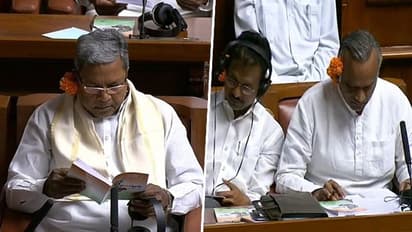 Karnataka Congress MLAs don flower over their ears during budget presentation; here's why   