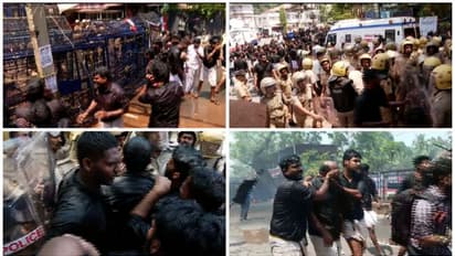 കറുത്ത വസ്ത്രം ധരിച്ച് ക്ലിഫ് ഹൗസിലേക്ക് യൂത്ത് കോൺഗ്രസ് മാർച്ച്; പൊലീസുമായി സംഘർഷം, പ്രവർത്തകന് പരിക്ക്