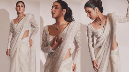 డిజైనర్ శారీలో నడుము సొగసుతో ఘాటు పెంచిన సంయుక్త మీనన్.. పోనీ టైల్ తో క్రేజీగా ఫోజులు 