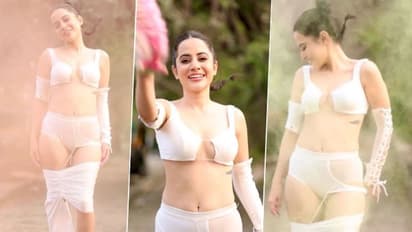Urfi Javed celebrates Holi in bizarre white outfit; netizens say 'where is the dislike button'