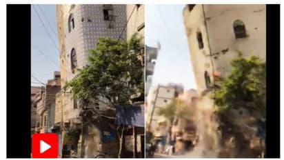 ആളുകൾ നോക്കി നിൽക്കെ കൂറ്റൻ കെട്ടിടം റോഡിലേക്ക് നിലം പൊത്തി, വിറങ്ങലിച്ച് ദില്ലി -വീഡിയോ