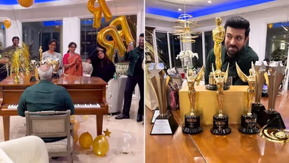 Oscars after-party at SS Rajamouli's LA house; MM Keeravani plays piano, Ram Charan poses with awards (Photos)