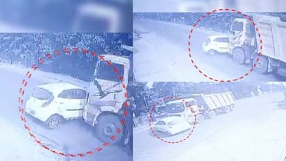 കുന്നംകുളത്ത് അപകടത്തിൽപ്പെട്ട കാറിനെ വലിച്ചിഴച്ചു കൊണ്ടു പോയി ടോറസ് ലോറി