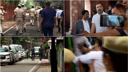 വീട്ടില് ദില്ലി പൊലീസ്, കാണാന് കൂട്ടാക്കാതെ രാഹുല്; രണ്ട് മണിക്കൂറിന് ശേഷം നോട്ടീസ് നല്കി മടക്കം