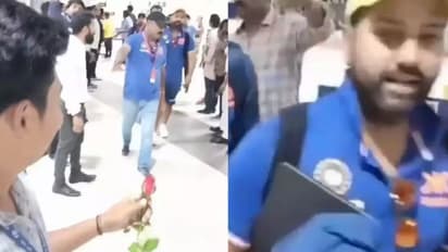 'നിങ്ങള്ക്കെന്നെ വിവാഹം കഴിക്കാമോ'; എയര്പോര്ട്ടിലെ ആരാധകന് റോസാപ്പൂ നല്കികൊണ്ട് രോഹിത്തിന്റെ ചോദ്യം