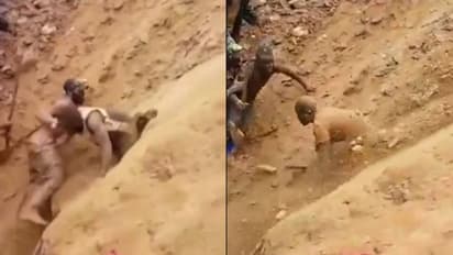 സ്വര്ണഖനി തകര്ന്നുവീണു, മണ്ണും കല്ലും വീണുകൊണ്ടിരുന്നു, തൊഴിലാളികളെ രക്ഷപ്പെടുത്തുന്ന വീഡിയോ