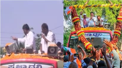 തെരഞ്ഞെടുപ്പ് പ്രചാരണ റാലിയിൽ നോട്ട് വാരിയെറിഞ്ഞ് കോൺ​ഗ്രസ് നേതാവ് ഡി കെ ശിവകുമാർ -വീഡിയോ