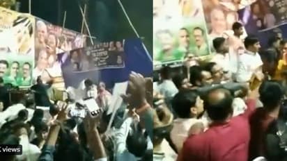 ರಾಹುಲ್ ಅನರ್ಹತೆ ವಿರೋಧಿಸಿ ಕಾಂಗ್ರೆಸ್ ಪ್ರತಿಭಟನೆ ವೇಳೆ ಕುಸಿದ ವೇದಿಕೆ: ವೀಡಿಯೋ 