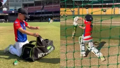 கையில் குளோஸ், தலையில் ஹெல்மெட், காலில் பேடு கட்டி பயிற்சியில் ஈடுபட்ட ரிக்கி பாண்டிங் மகன்: வைரலாகும் வீடியோ!