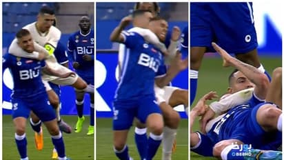 മലര്ത്തിയടിക്കാന് ഇത് ഗുസ്തിയല്ല! എതിര്താരത്തെ കഴുത്തിന് പിടിച്ചു നിലത്തിട്ട് ക്രിസ്റ്റ്യാനോ; മഞ്ഞ കാര്ഡ്