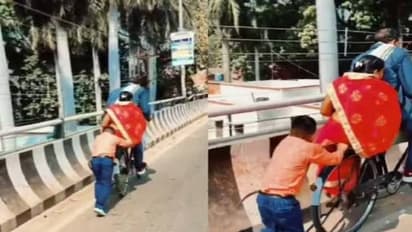 അച്ഛനേയും അമ്മയേയും സൈക്കിളിലിരുത്തി തള്ളി ബാലൻ, സോഷ്യൽ മീഡിയ കീഴടക്കിയ ആ വീഡിയോ ഇതാണ്