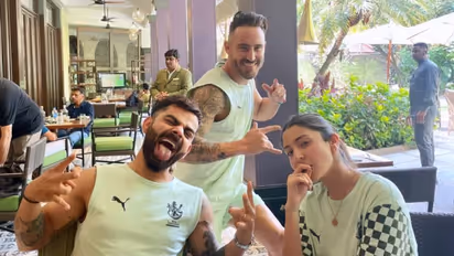 IPL 2023: Virat Kohli, Anushka pose for goofy picture with Faf du Plessis; couple comes up with 'band name'