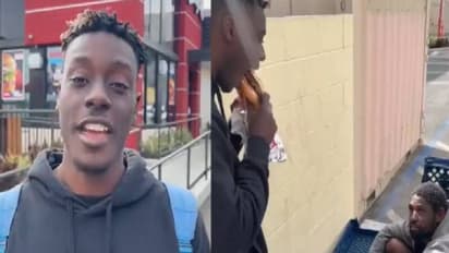 വീടില്ലാത്തയാൾക്ക് മുന്നിൽ വച്ച് ഭക്ഷണം കഴിക്കുന്ന യൂട്യൂബർ, വിമർശനമേറ്റുവാങ്ങി 'പ്രാങ്ക്'