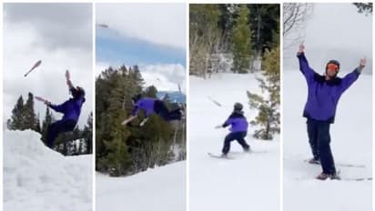 സ്കീയിംഗിനിടെ പന്തുകള്‍ അമ്മാനമാടി, കരണം മറിയുന്ന വീഡിയോ ഏറ്റെടുത്ത് നെറ്റിസണ്‍സ് 