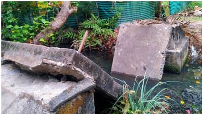 കോൺക്രീറ്റു നടപ്പാലം തകർന്നുവീണു; വീട്ടമ്മയുടെ കാല് കുടുങ്ങി പരിക്കേറ്റു