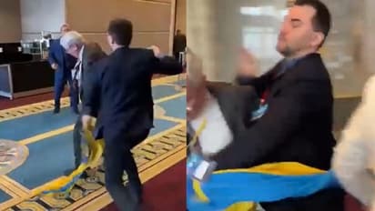 ಜಾಗತಿಕ ಶೃಂಗಸಭೆಯಲ್ಲಿ ಲೋಕಲ್ ಫೈಟ್,  ರಷ್ಯಾ ಪ್ರತಿನಿಧಿಗೆ ಉಕ್ರೇನ್ ಸಂಸದನಿಂದ ಹಿಗ್ಗಾಮುಗ್ಗಾ ಗೂಸ!