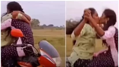 ഓടുന്ന ബൈക്കില് മുഖത്തോട് മുഖം നോക്കിയിരുന്ന് ചുംബിക്കുന്ന യുവതികളുടെ വീഡിയോ വൈറല്
