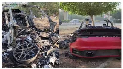 അമിത വേഗതയിലെത്തി മരത്തിലിടിച്ചു, രണ്ട് കോടിയുടെ കാർ നടുറോഡിൽ കത്തിയമർന്നു, ഡ്രൈവർ ഇറങ്ങിയോടി - വീഡിയോ