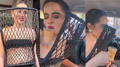 ഒരു ചായ കുടിക്കാൻ ബുദ്ധിമുട്ടുന്ന ഉർഫി ജാവേദ്; വൈറലായി വീഡിയോ  