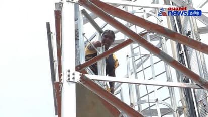 கரூரில் 120 அடி செல்போன் டவரில் ஏறி போராட்டம் நடத்திய பெண்ணால் 4 மணி நேரம் பரபரப்பு