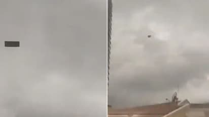 കൊടുങ്കാറ്റില് ആകാശത്തേക്ക് പറന്നുയർന്ന് സോഫ; വൈറലായി വീഡിയോ