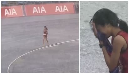 കാറ്റും മഴയും ഇടിയും; ഏറ്റവും ഒടുവിലായി മത്സരം പൂര്‍ത്തിയാക്കിയ ഓട്ടക്കാരിക്കായി കൈയടിച്ച് ഗ്യാലറി 