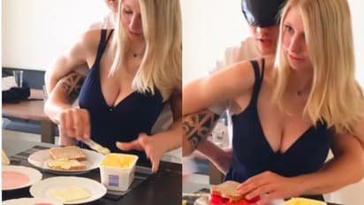 ഒരാള്‍ കണ്ണ് കെട്ടിയും മറ്റൊരാള്‍ കൈകള്‍ പിന്നില്‍ കെട്ടിയും 40 സെക്കന്‍റിൽ സാൻഡ്‍വിച്ച് തയ്യാറാക്കി! വീഡിയോ