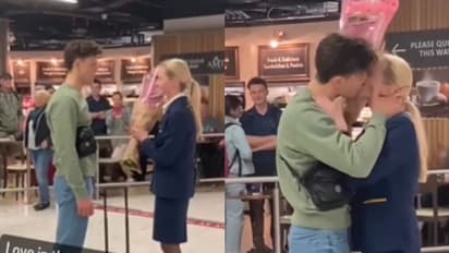 എയര്‍ഹോസ്റ്റസിനോട് പ്രണയം തുറന്നുപറയുന്ന യുവാവ്; വീഡിയോ വൈറല്‍